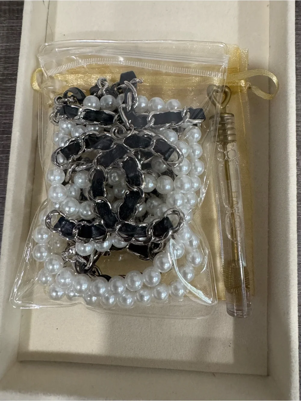Black & silver with pearl detailed waist chain